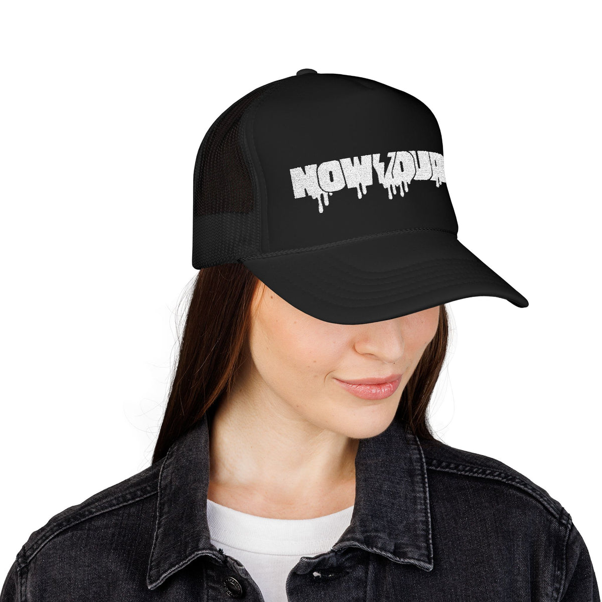 Now Yours Drip Logo Trucker Hat — Distressed Streetwear Foam Cap