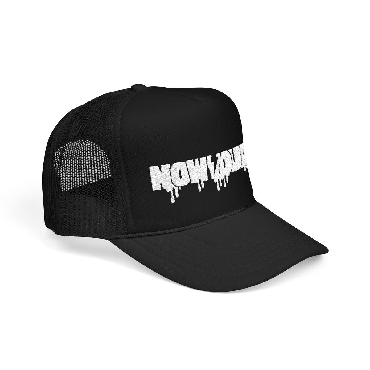 Now Yours Drip Logo Trucker Hat — Distressed Streetwear Foam Cap
